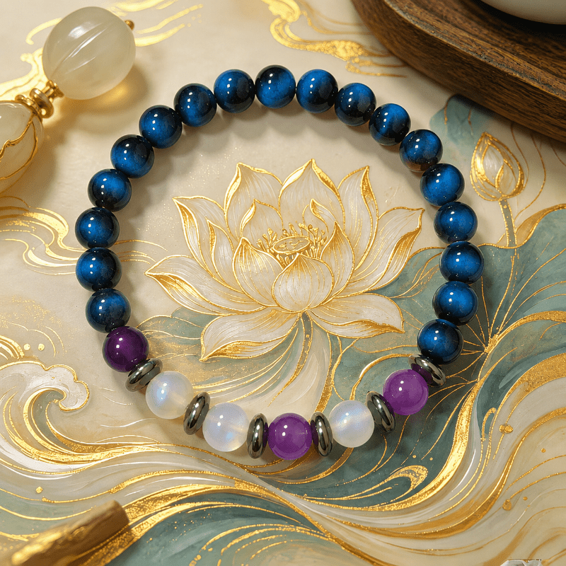 Lapis Lazuli & Tiger's Eye Stretch Bracelet with Amethyst Beads